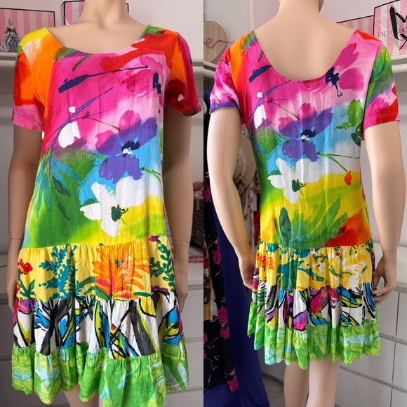 Jams World Dresses & Skirts - JAMS WORLD Bliss Hattie Dress Sz S Multicolored Floral Tropical Hawaiian Artsy